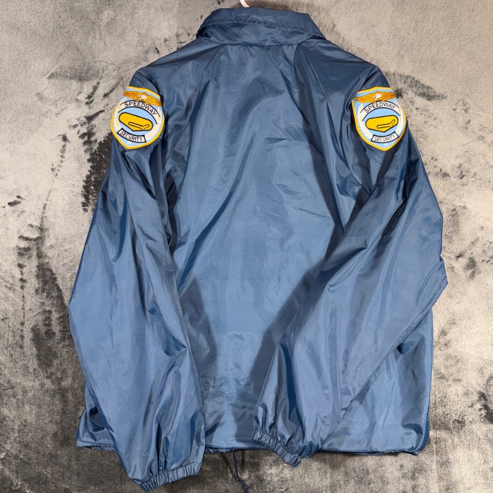 Vintage Cardinal Speedway Security Jacket Blue Nylon Windbreaker Made in USA L